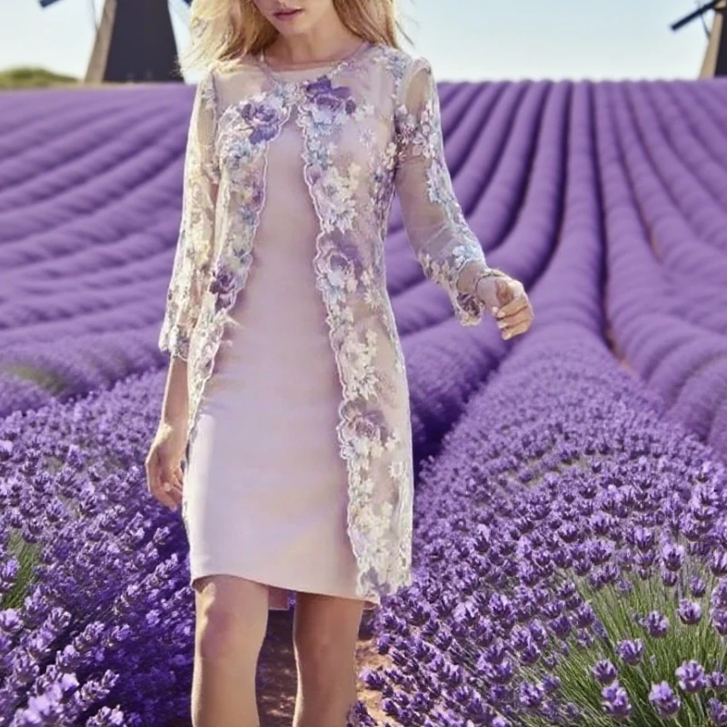 

Elegant Mother Of The Bride Dresses With Lace Jacket Bateau Neck Flower Wedding Guest Dress Sheath Short Evening Gowns Customize