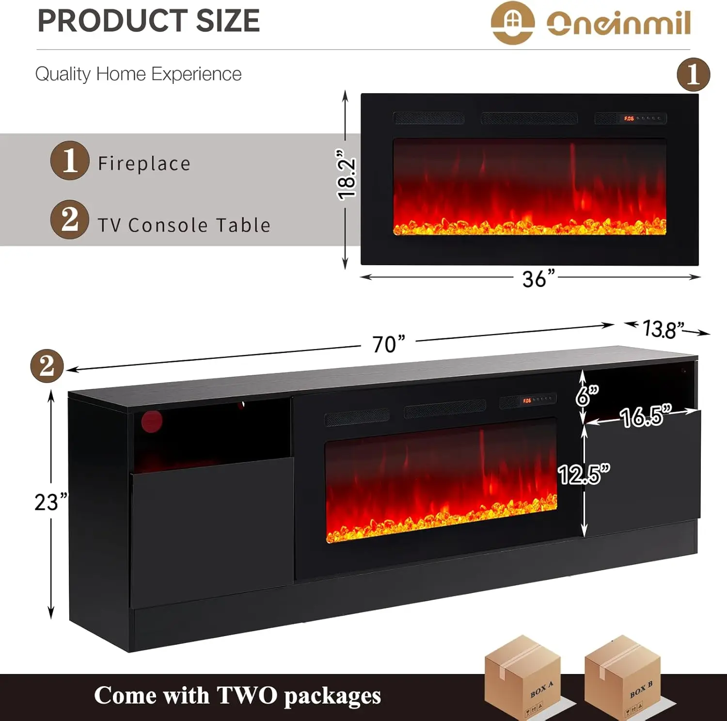 Oneinmil Fireplace Tv Stand With 36