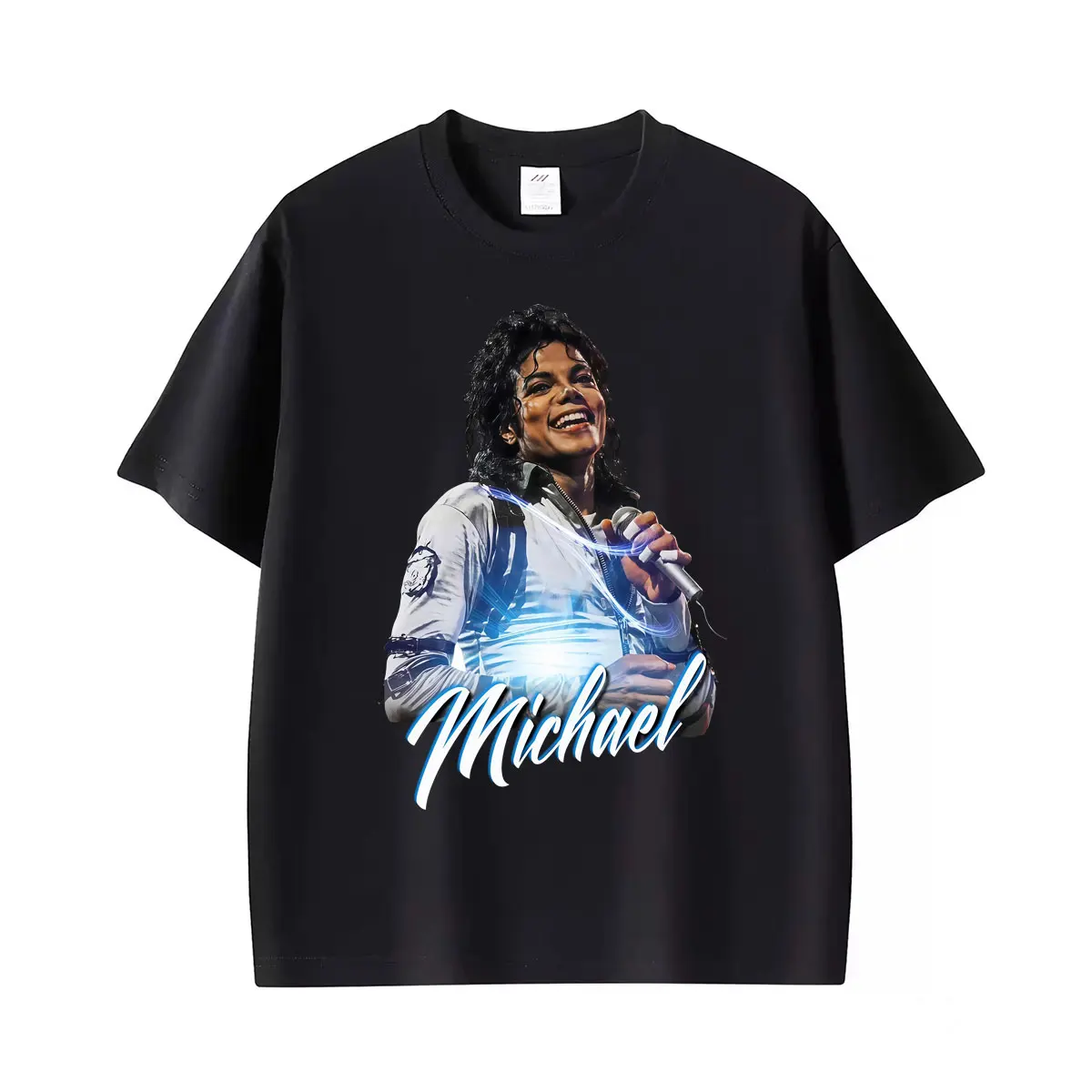 King of Pop Michael Jackson Rock Singer T-Shirt für Herren und Damen, 100 % Baumwolle, kurzärmelig, Harajuku, klassisches, übergroßes T-Shirt – Detail 2