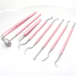 1pc Dental Mouth Mirror Tweezers Probe Stainless Steel Pink Color Double Heads Hygiene Explorer Probe Hook Dentist Tool