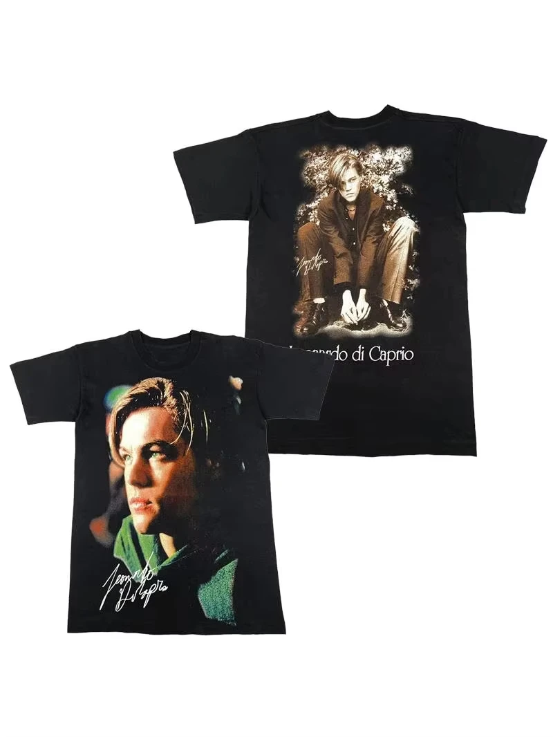 تي شيرت ليوناردو دي كابريو ليتل بليم أيدول دعم تذكاري للرجال فضفاض للحقن المباشر بأكمام قصيرة