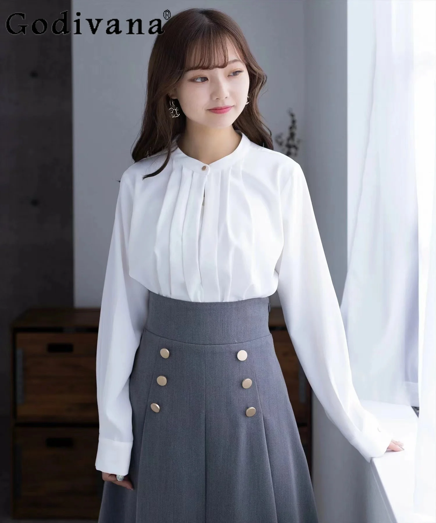 

Japanese Simple Casual Loose Elegant White Shirt Women Autumn Fashion All-Match Long-sleeved Shirt Office Lady Blouse Y2k Top