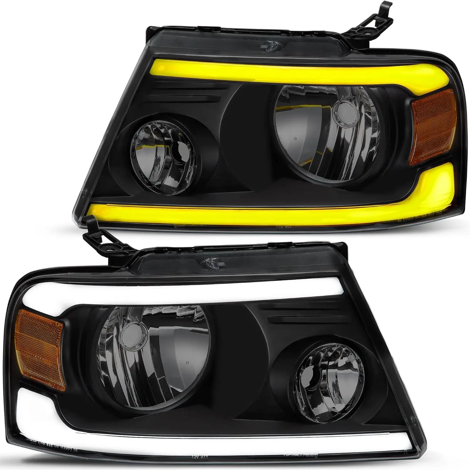 

Headlight Assembly Replacement for 2004-2008 Ford F150 F-150 Headlamps w/Sequential Turn Signal Smoked Lens Black Housing Pair S