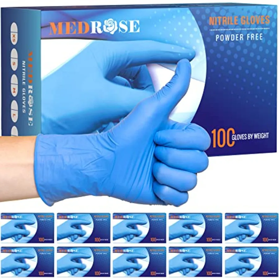 

MedRose Disposable Nitrile Gloves - Powder Free Non-Latex Gloves for Medical Exam Cleaning and General Use - 0ct
