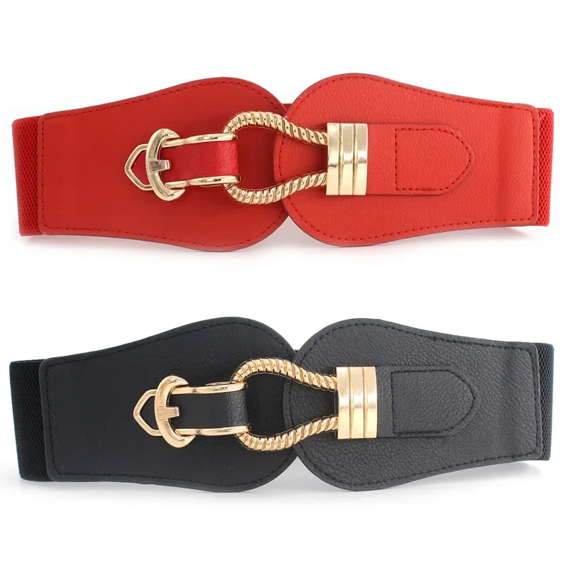 

Women Wide Belt Elastic Vintage Buckle Leather Women's Belt Waist Seal Belt Dress Waistband Apparel Accessories