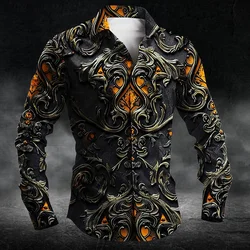 2024 Fashion Men's Collar Button Long Sleeve Shirt New 3D Printed Gradient Pattern Men's Shirt Casual Design Clothing Top