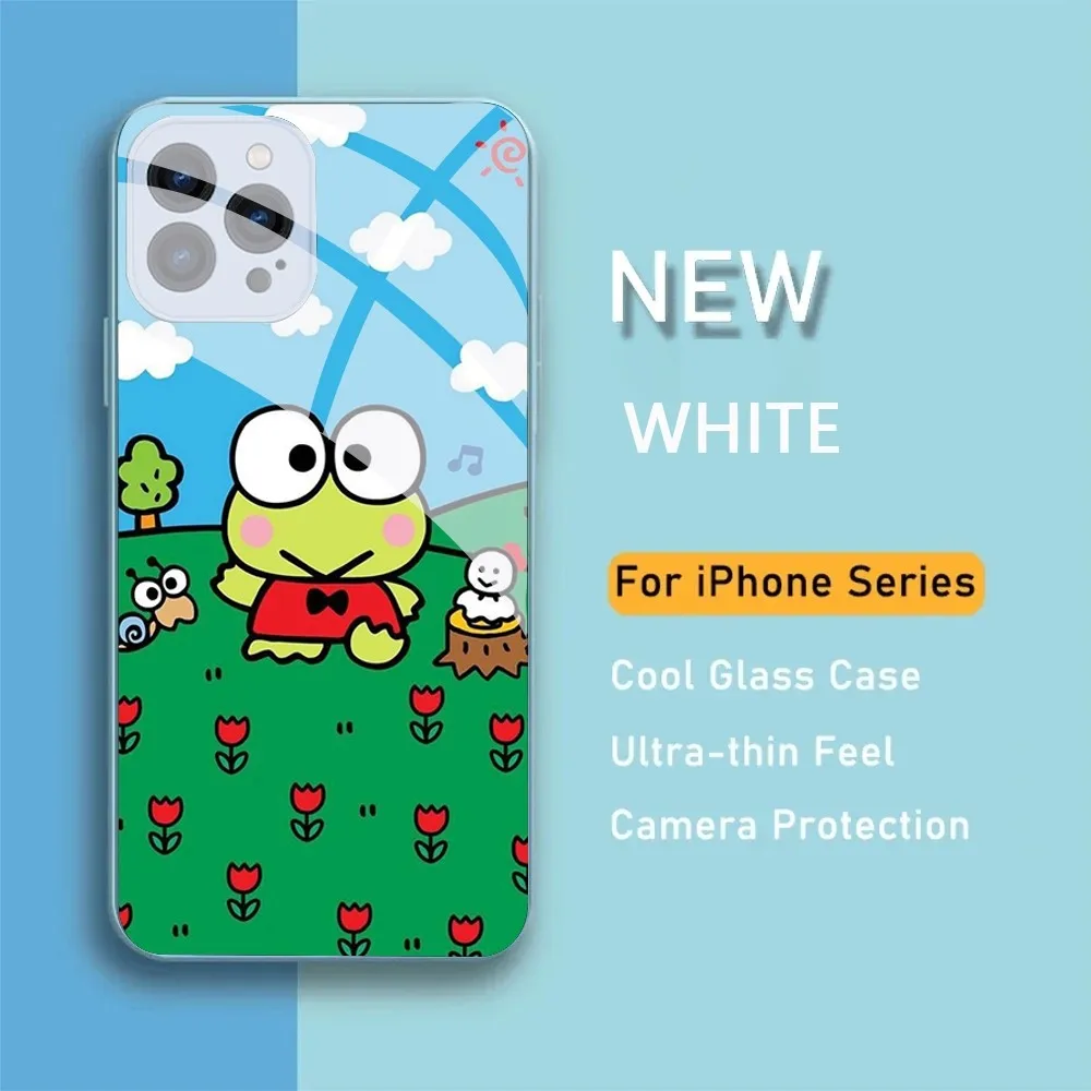 S-Sario K-Keroppi Phone Case For IPhone 15 14 13 12 Mini 11 Pro Max X XS XR 6 7 8 SE Plus Glass Hard Cover