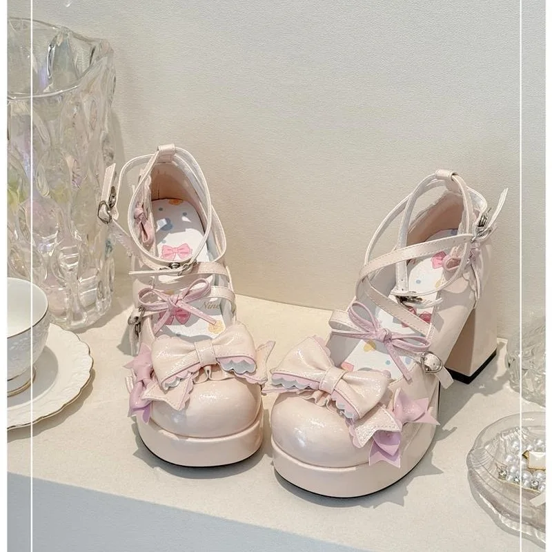 Stunning High Heels Lolita Thick Heel Waterproof Platform Women's Shoes Sweet Cute  Knot Soft Girl Fashion Single Shoes