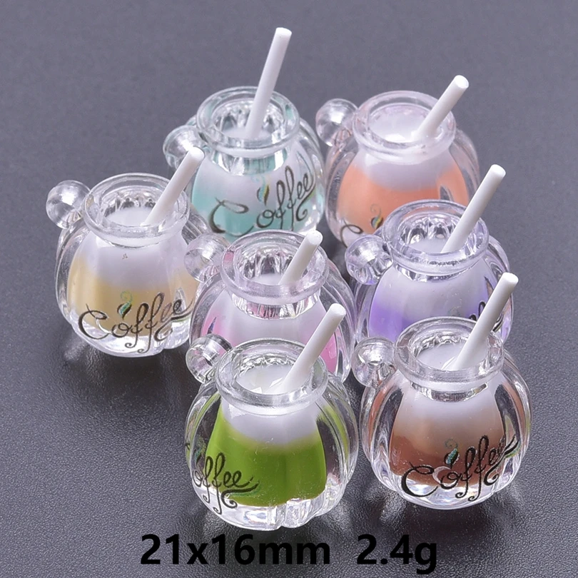 10/20Pcs Mix Colors Resin Cartoon Honey Jar Fruit Drink Bottle Charms Tea Beverages Pendant Handmade Jewelry Accessories Bulk