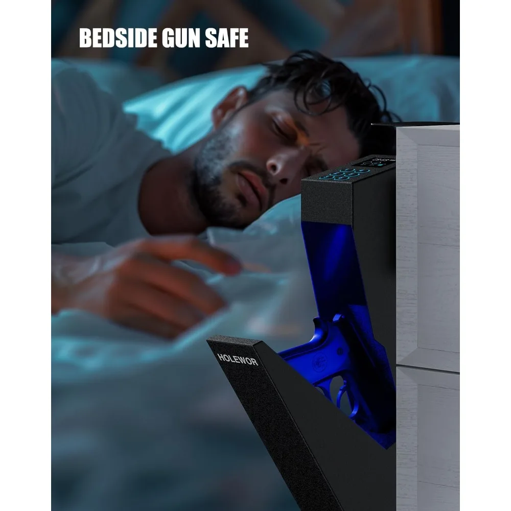 Gun Safe, Pistol Safe Quick Access Drop Down Bedside Gun Safe Single Mount Handgun Safe for Desk Nightstand