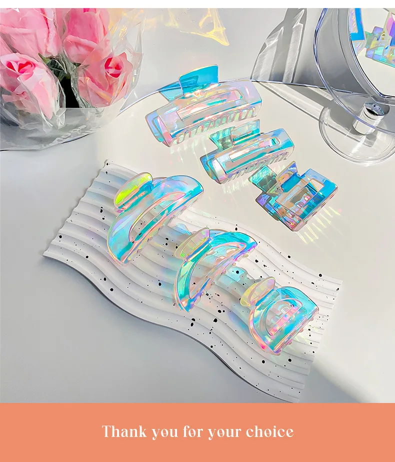 Bunte Meerjungfrau Schmetterling Klaue Clip für Frauen Laser transparente Hai Clip zurück Kopf Haarnadel Krabben Klaue Mode Haarschmuck – Detail 9