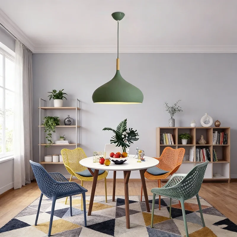Nordic Colored Chandelier Wooden Pendant Light Bedroom Living Room LED Lamp Single Head Aluminum Children Room Lighting Fixture