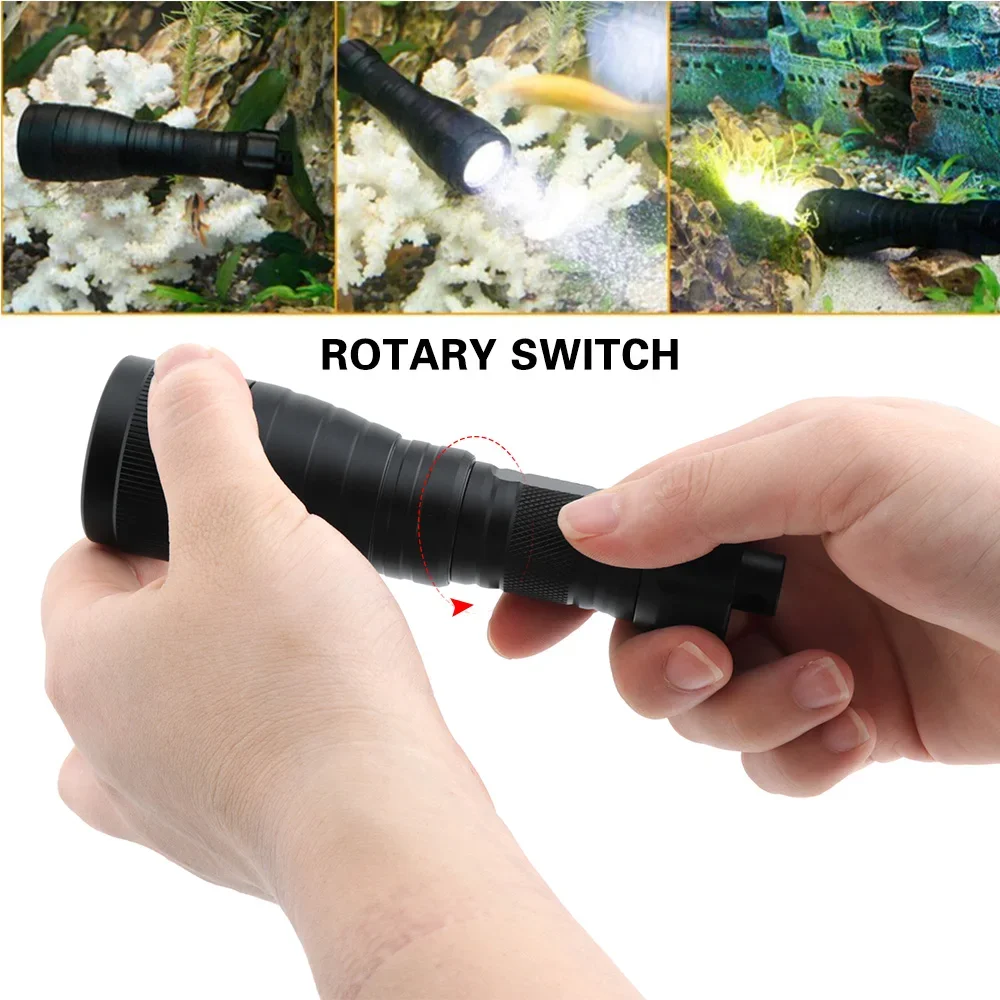 BORUiT DIV05 1050LM LED Scuba Diving Flashlight IPX8 Waterproof Underwater 150M Torch Submarine Lantern Use 18650 Battery