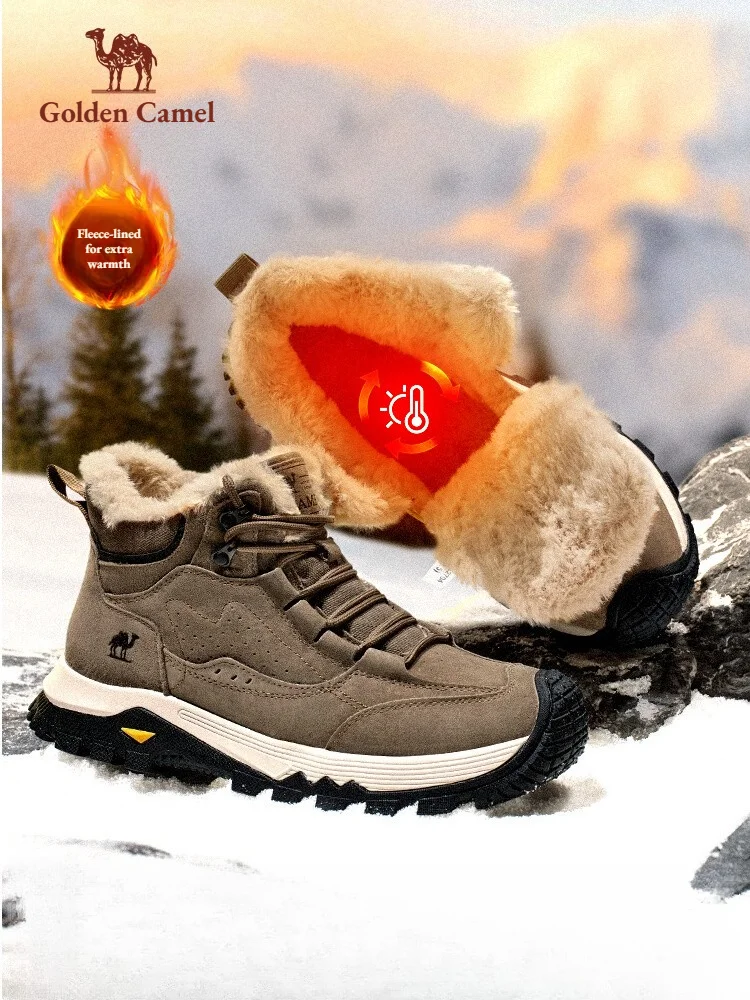 Golden Camel High-Top Men Hiking Boot Winter Waterproof Outdoor Shoes Anti Slip Plus Warm Snow Boot Wear-Resistant Climbing Shoe