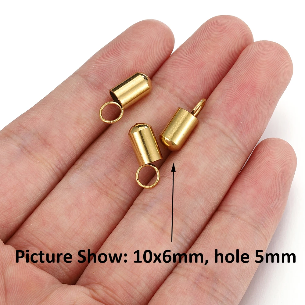 20-50 pces ouro aço inoxidável tampas de extremidade de couro crimp fio buraco 2-5mm friso fechos prendedor para fazer jóias diy