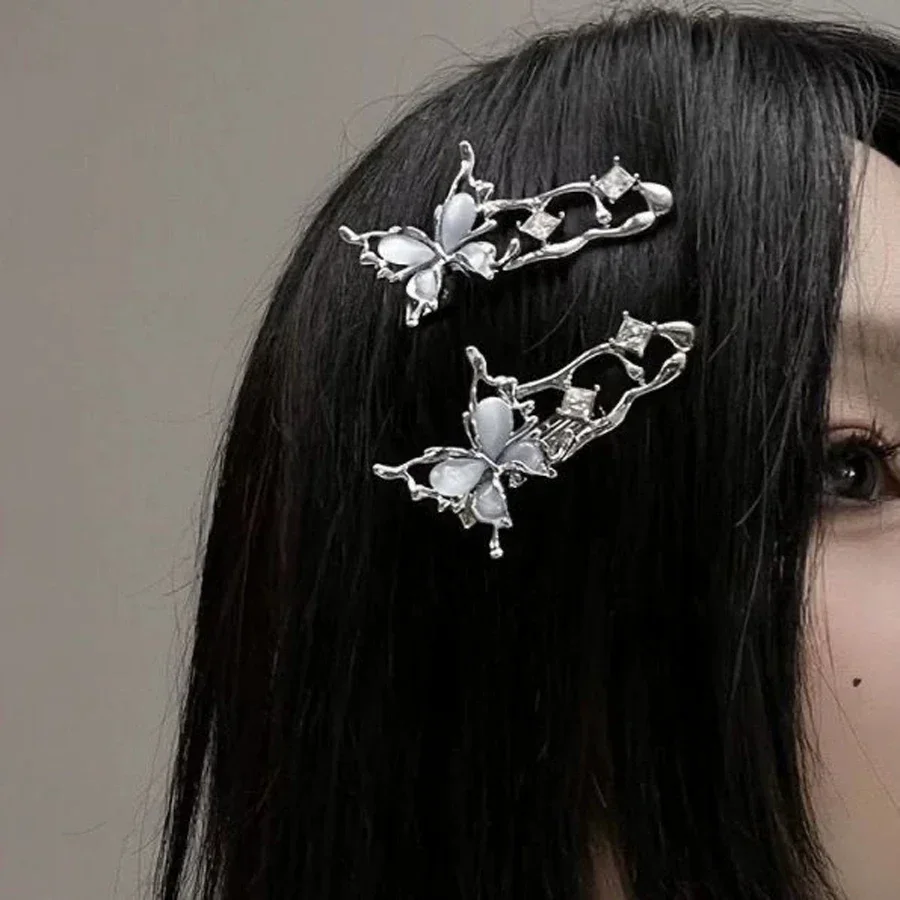 

Silver Butterfly Hair Clips - Seamless Duckbill & Star Barrettes for Women/Girls, Side Bangs Accessory 헤어액세사리