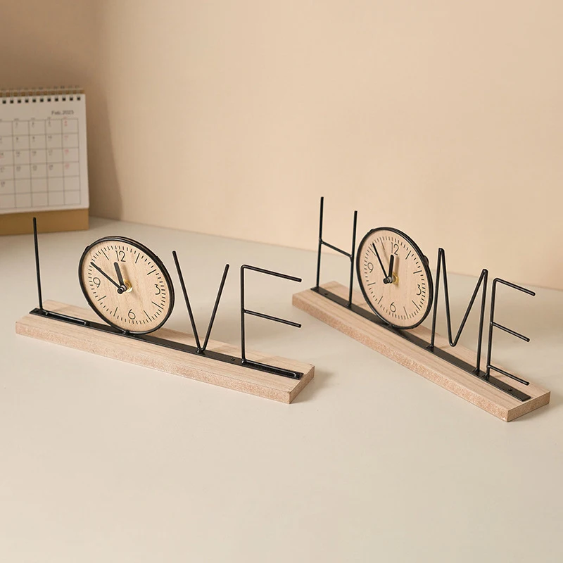 Horloge de bureau numérique rétro, décoration de la maison, bureau, lettre en bois "Love" FigAuckland, cadeaux d'ornement, accessoires de décoration de chambre de luxe muets