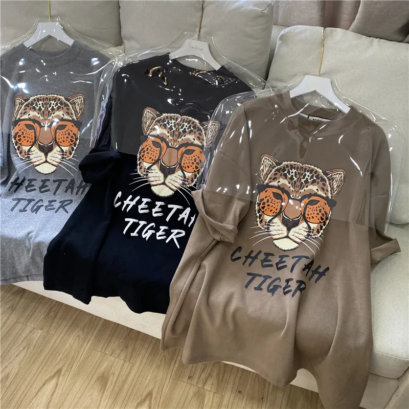 

CGC Summer Oversized T-shirt For Women Korean Fashion Short Sleeve Tees Casual O-Neck Tiger Print Female Loose Top Clothing