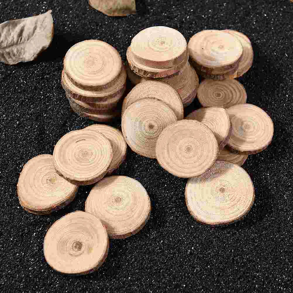 

100pcs Natural Round Wood Slices Fine Polished Bark Edged Crafts Wedding Decor Home Party Banquet Photo Props