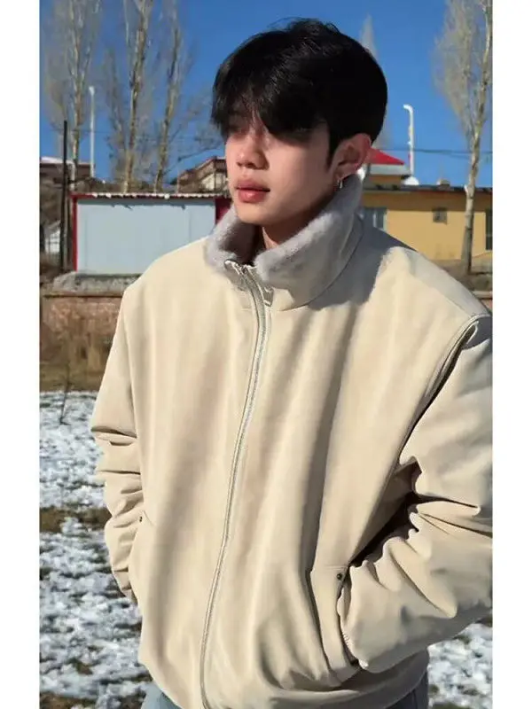 

American Retro Thickened Double Color Fur Cotton Jacket Men's Winter High Street Handsome Warmth Mountain Eagle Coat