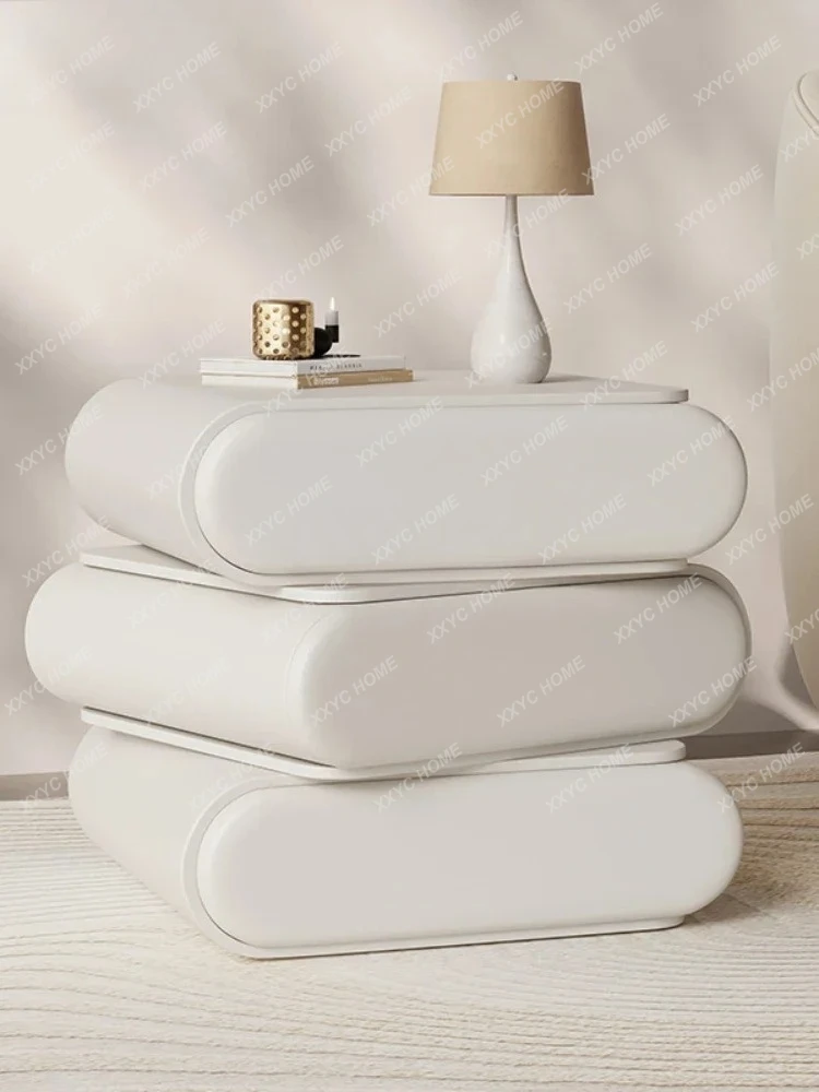 High-end Italian three-layer creative rotating bedside table solid wood leather bedside table