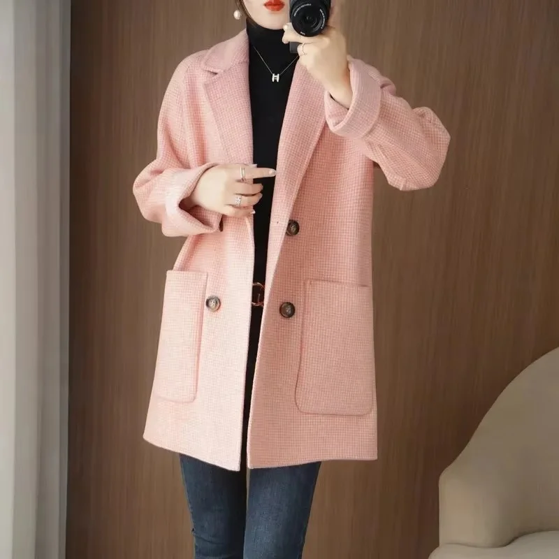 Autumn Winter Lady Medium Long Styles Woolen Jacket Female Fashion Wool Blend Coat Women Leisure Double Sided Cashmere Outwear