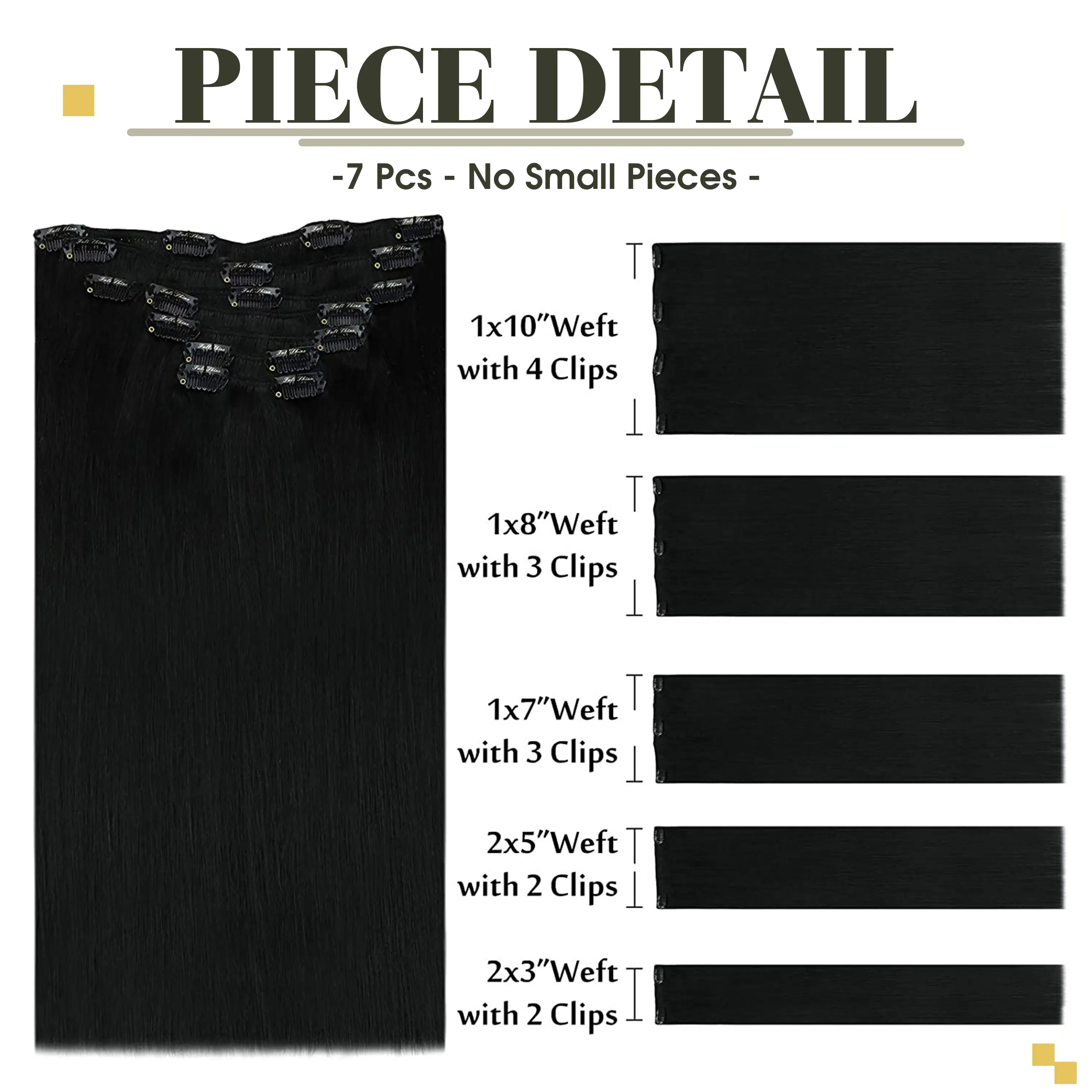 Full Shine Clip in Hair Extensions Human Hair Black Color 7Pcs 80-105g Human Hair Clip in Extentions Remy Hair 10-24inch