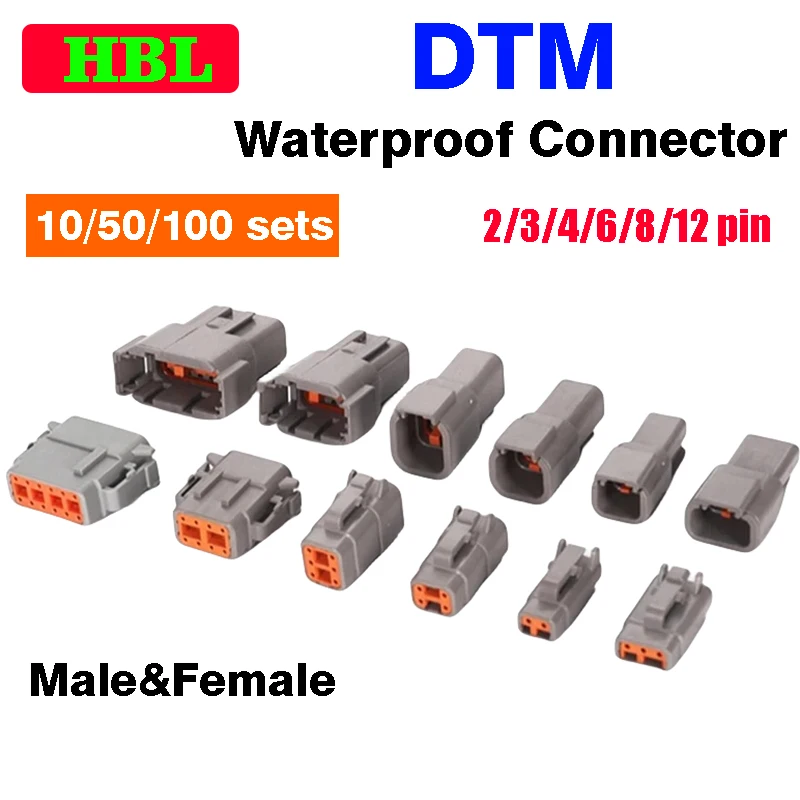 

10/50/100 Sets Deutsch DTM Type Waterproof Automobile Connector Male Female Plug Socket With Terminal DTM04-2/3/4/6/8/12 Pin