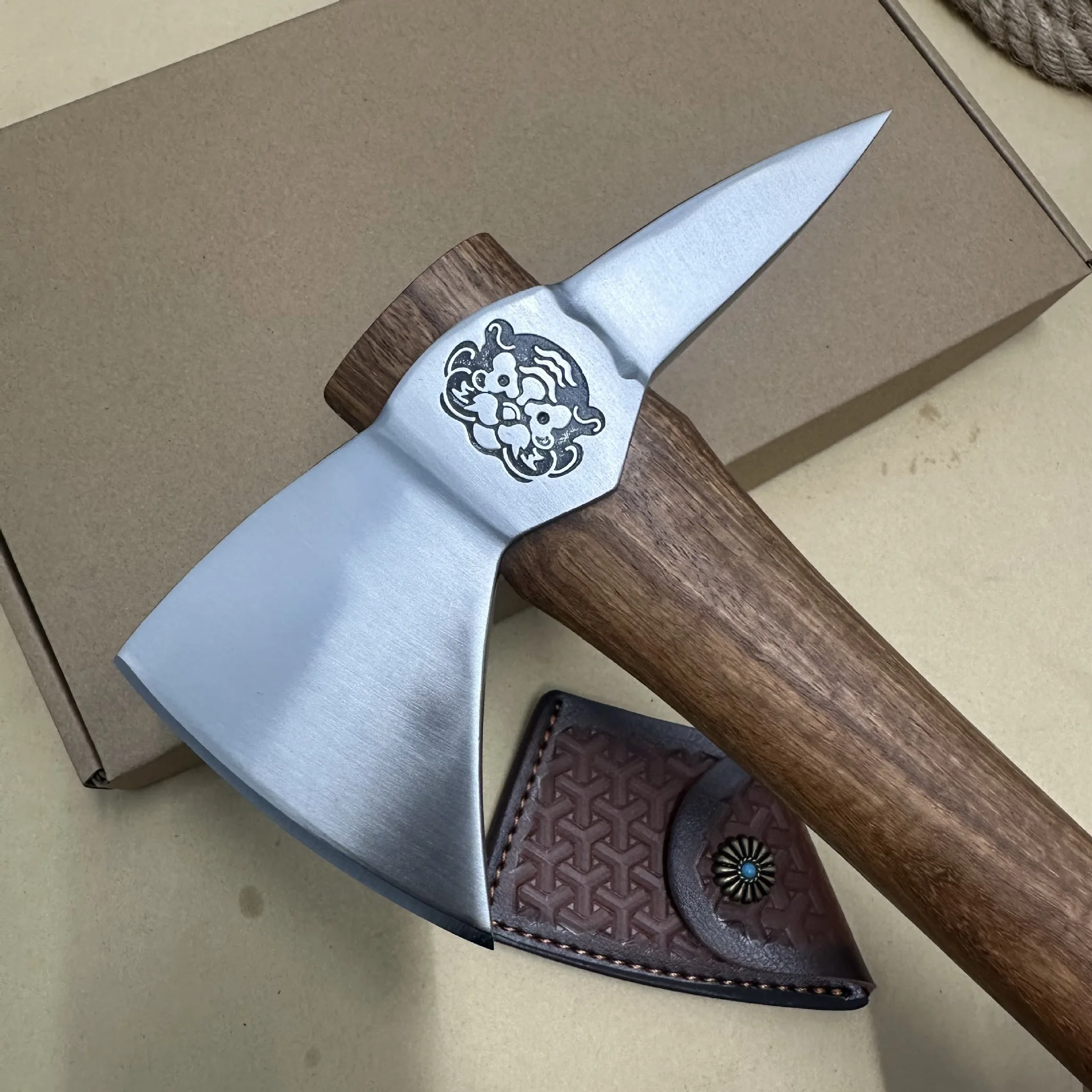 

Multi-functional Outdoor Stainless Steel Dual-purpose Self-defense Tactical Axe Yellow Rosewood Camping Woodworking EDC Axe