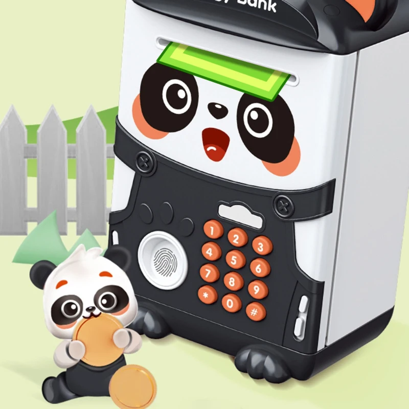 Piggy Bank Cartoon Panda Cute Money Box Saving Cash Coin Money Box Password Fingerprint Atm Toy Education for Children Kids Gift