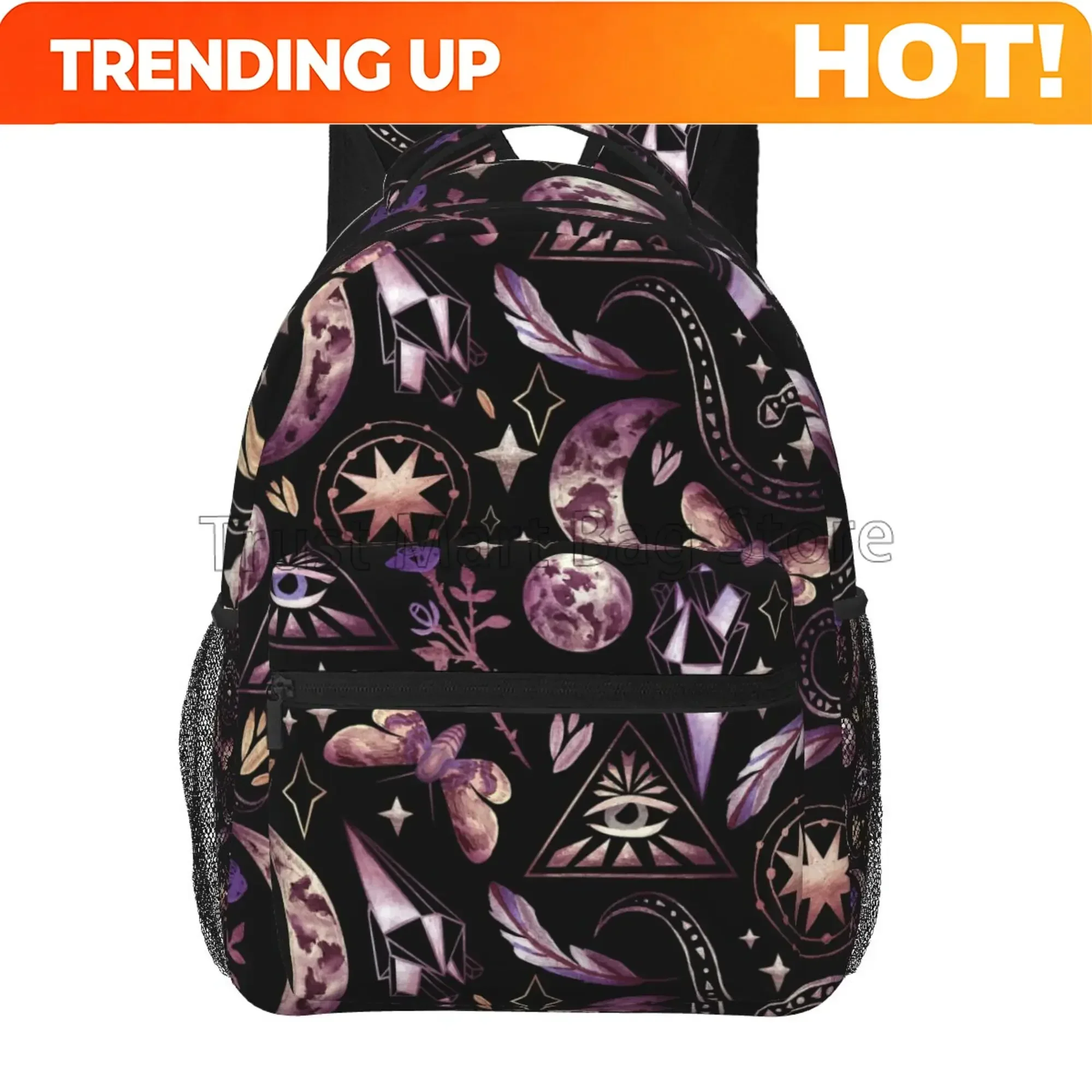Custom Bag School Backpack Tarot Moon Butterfly Magic Goth Student Bookbag Durable Casual Daypack College Lightweight Hiking Tra