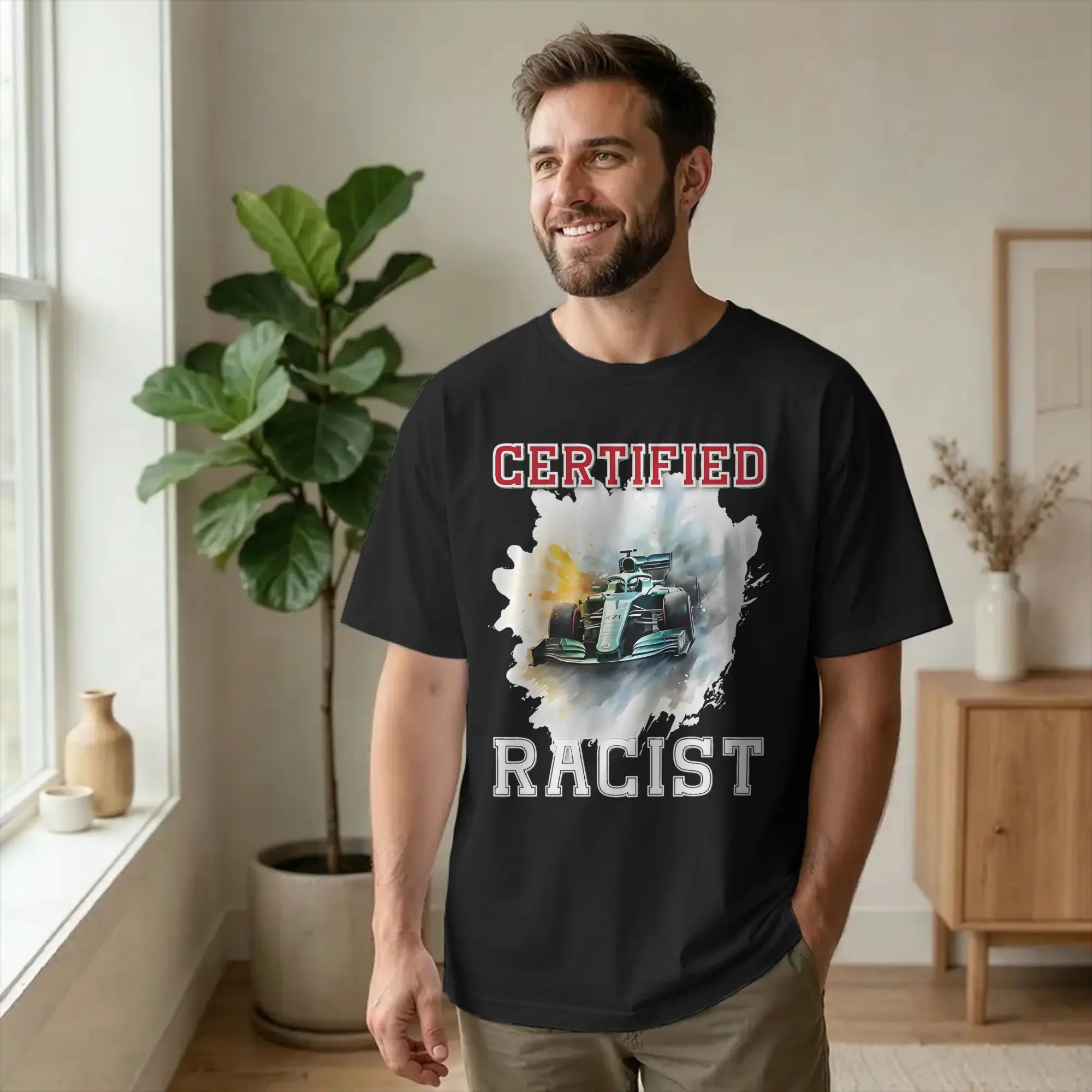 Kawaii Certified Racist Watercolor Art T Shirt Short Sleeve Tops Professional Racist Car Racing Funny 100%Cotton Summer Clothes
