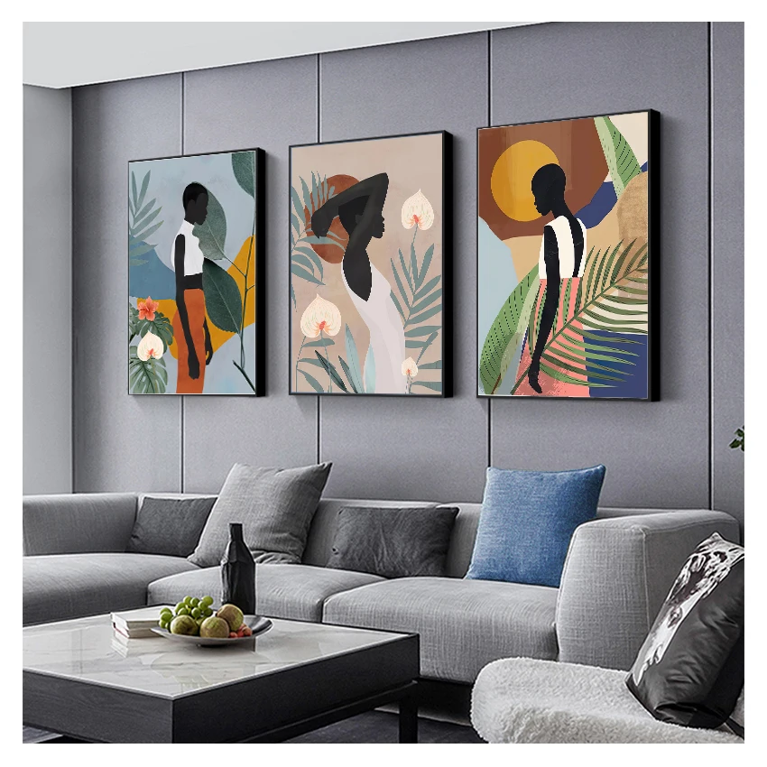 Scandinavian Poster and Prints Vintage Girl Wall Art Pictures for Living Room Kitchen Decor Geometric Abstract Canvas painting