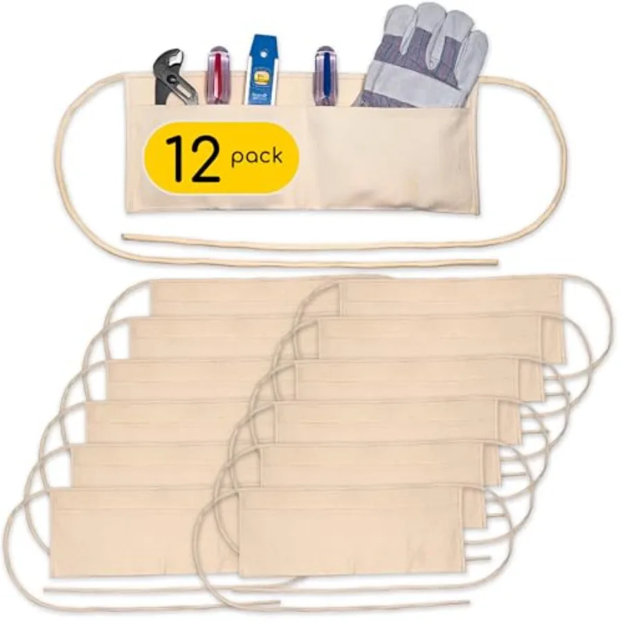 

LABELPLASH 2 Pocket Canvas Work Waist Nail Apron Belt Washable Tool Utility Gardening Woodworkers Roofers Artists and Crafts