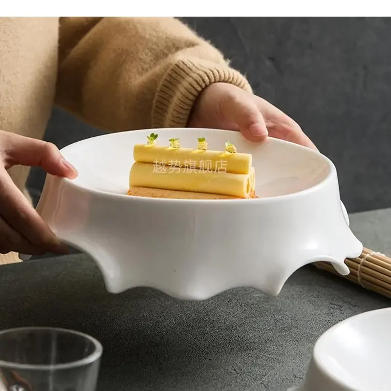 Pure White Irregular Ceramic Tree Stump Plate Dessert Sushi Pasta Plates Molecular Cuisine Specialty Tableware