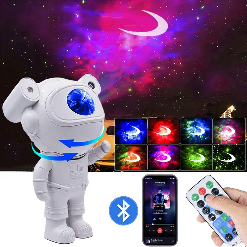 Astronaut Star Projector Night Light With Bluetooth Speaker 360°Adjustable Remote Control Nebula Galaxy Lighting for Kids Adults