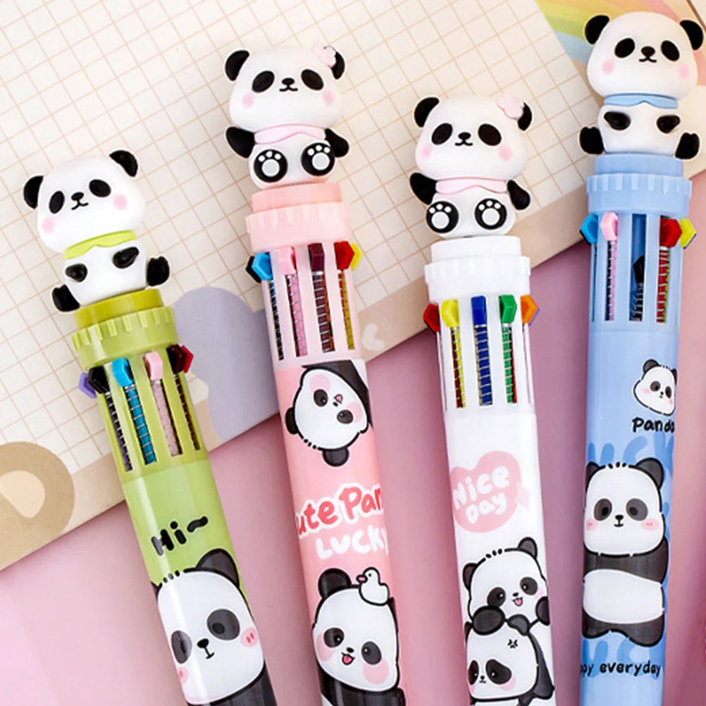 4 Pcs Multicolor Pen 10 Ballpoint Desktop Wear-resistant Panda Teenager Supply Kawaii Writing Cute Drawing Pens Portable Office