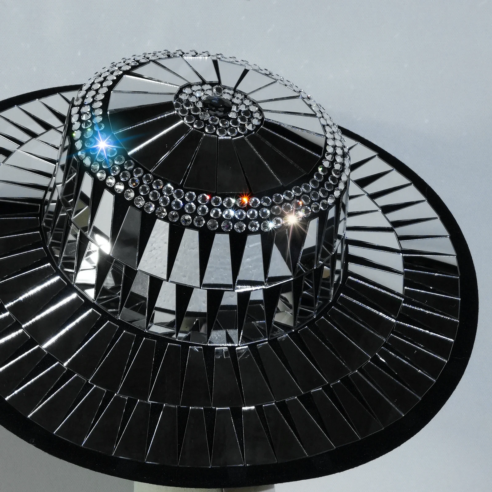 Nuevo sombrero de espejo negro de Jazz con diamantes de imitación, actuación de fiesta de cumpleaños, baile de graduación, ropa de cantante, colocación, traje de Drag Queen