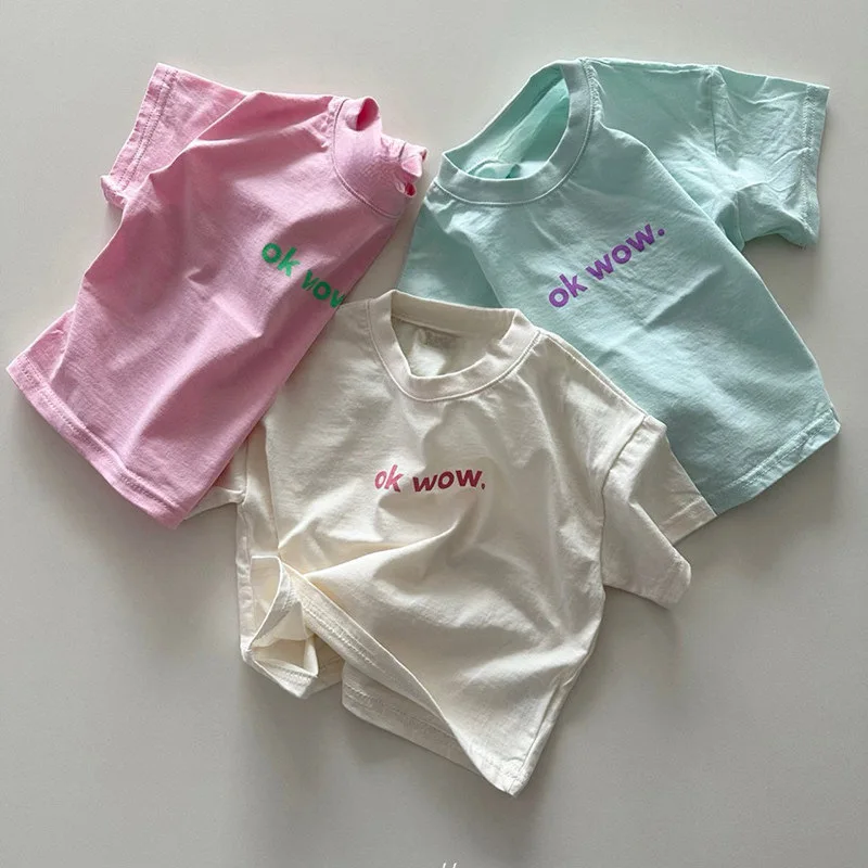 

2026 Summer New Children Letter Print T Shirts For Boys Girls Short Sleeve Cotton Tee Baby Casual Tops Kids Toddler T Shirts