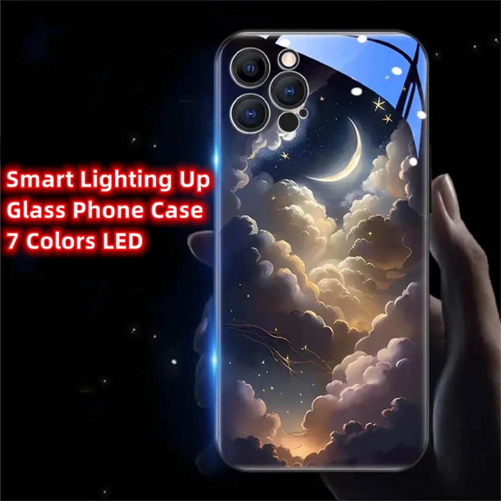 

So Pretty Vast Stars Smart LED Light Up Glass Phone Case For For XiaoMi 13 12 11 Pro Ultra RedMi K60 K50 Poco F3 F4 F5