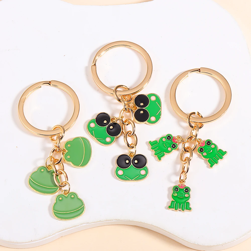 Lovely Alloy Enamel Frog Dinosaur Keychain Cute Frog Keyring For Bags Car Key Decor Women Men Party Holiday DIY Craft Gifts