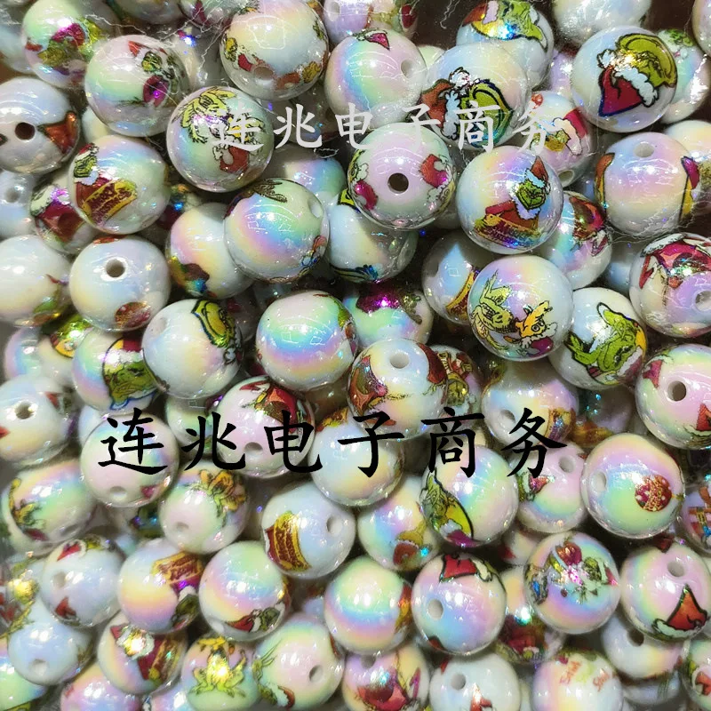 5pcs cartoon anime acrylic beads white background printed beads for diy jewelry making bracelets materials