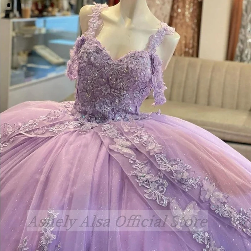 NA18 Customized Lilac Princess Quinceanera Dress Spaghetti Strap Appliques Lace Vestidos De 15 Años Sweet 16 14 Party Prom Gown