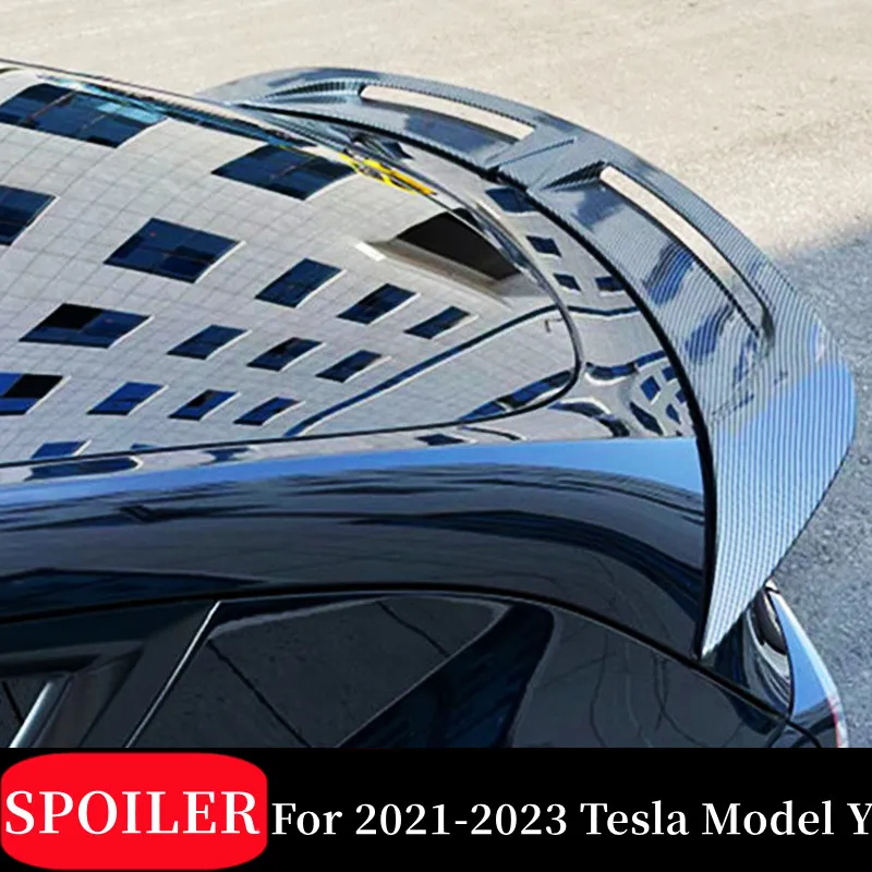 

For 2021 2022 2023 Tesla Model Y Rear Trunk Lid Car Sport Spoiler Wings Glossy Black Carbon Exterior Tuning Accessories Part