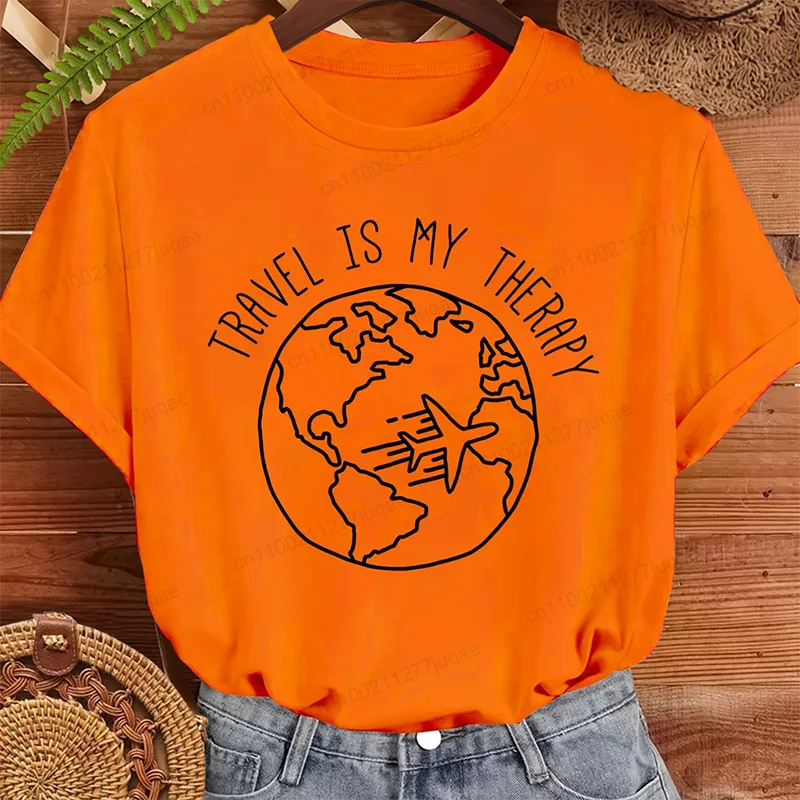여행은 나의 치료입니다 인쇄된 트렌드 여성 패션 의류 그래픽 티셔츠 옷 여행 프린트 여성 셔츠 여성 캐주얼 티셔츠