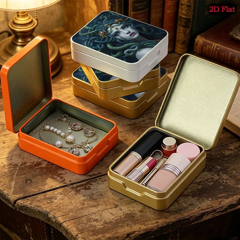 Medusa Portrait theme Pocket Size Flip Top Metal Tin Box, UV Printed Portable Custom Tinplate Box, Travel Small Object Tin Box
