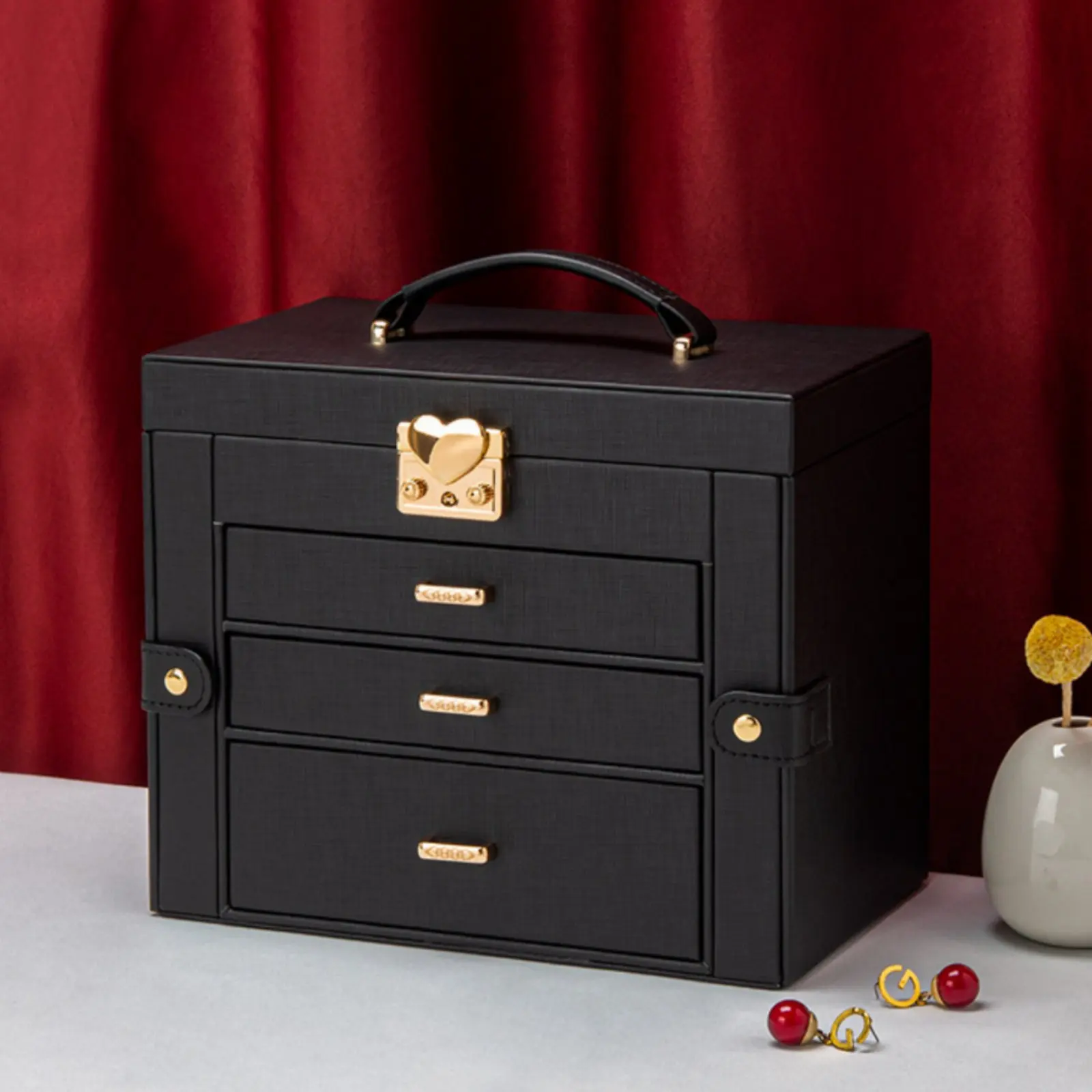 

Многоуровневая шкатулка для украшений большой вместимости с несколькими ящиками, мягкой роскошной подкладкой и съемными разделителями для женщин