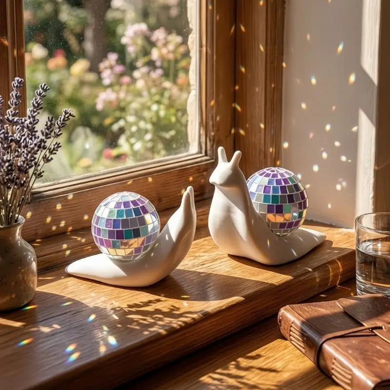 Snail Shaped Disco Ball Sun Catcher 2 Pack Window Light Spot Refractor Creative Indoor Home Decor Ornament