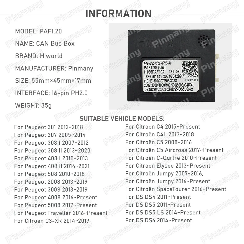 Car Radio CANBus Adapter PAF1.20 For Peugeot 301 307 308 408 508 2008 3008 Citroen C3 C4 C5 Aircross Elysee Jumpy DS DS4 DS5 DS6