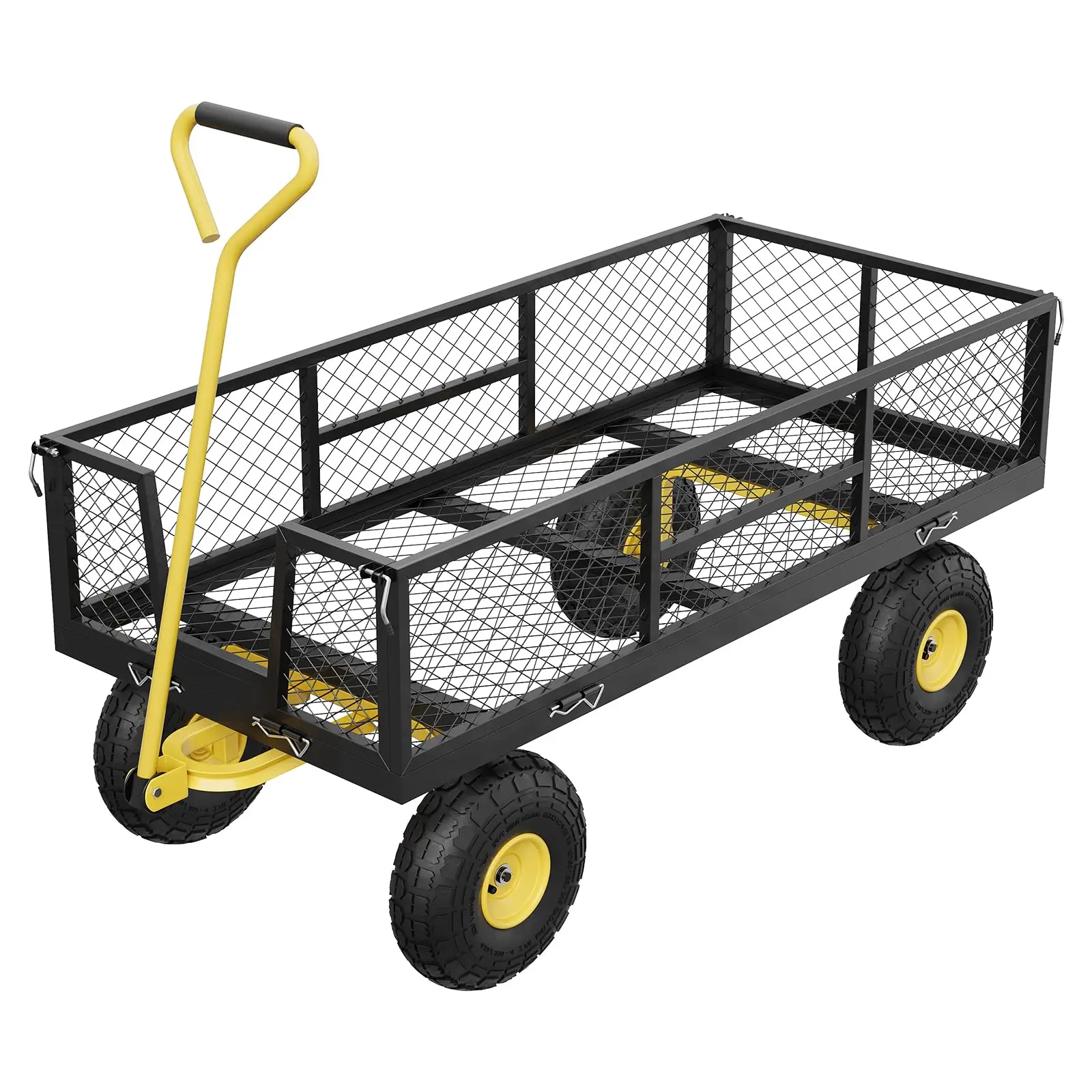 

900 LBS Garden Cart with Removable Mesh Sides, Heavy Duty Steel Garden Wagon with Adjustable Handles & 10" Pneumatic Tires, Util